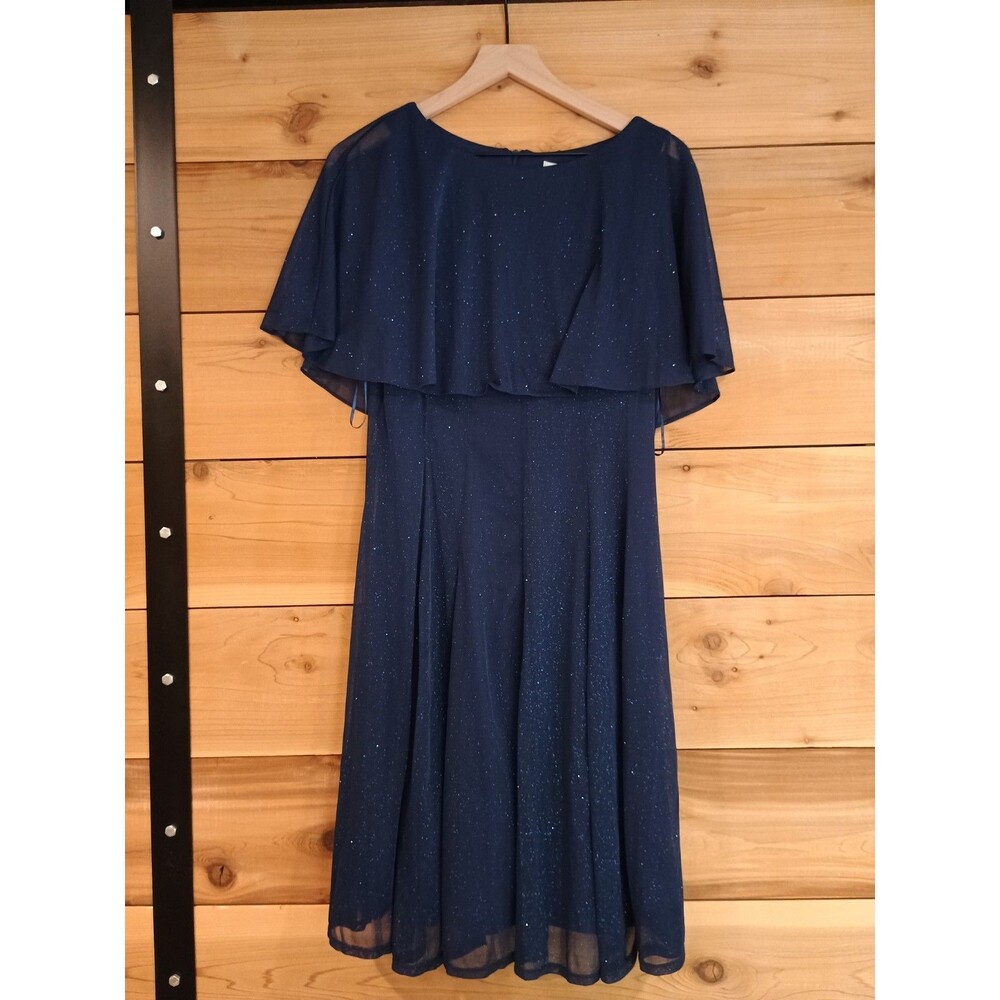 J Taylor Short Sleeve Fit + Flare Dress Navy Sparkle Sz 12 Cocktail Wedding